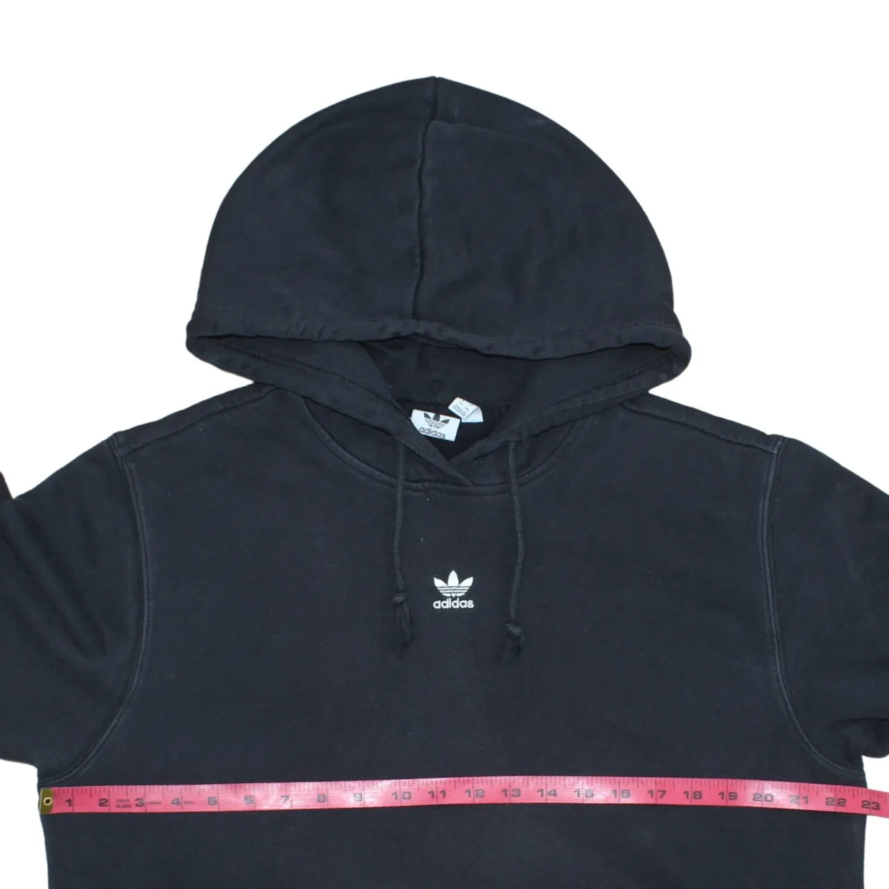 Adidas Black Hoodie Women’s Large Embroidered Trefoil Logo Front Pocket Pullover Sweatshirt sold by Vintage Club product image thumbnail 5