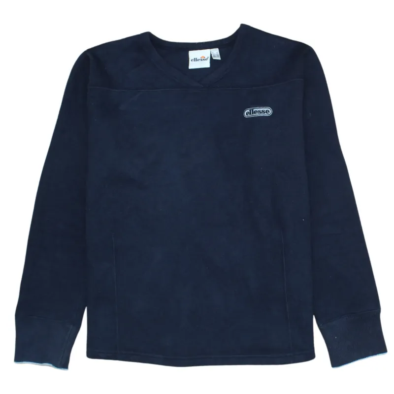 Ellesse Navy Blue Sweatshirt Women’s Large Embroidered Chest Logo V Neck Pullover Top made by Ellesse
