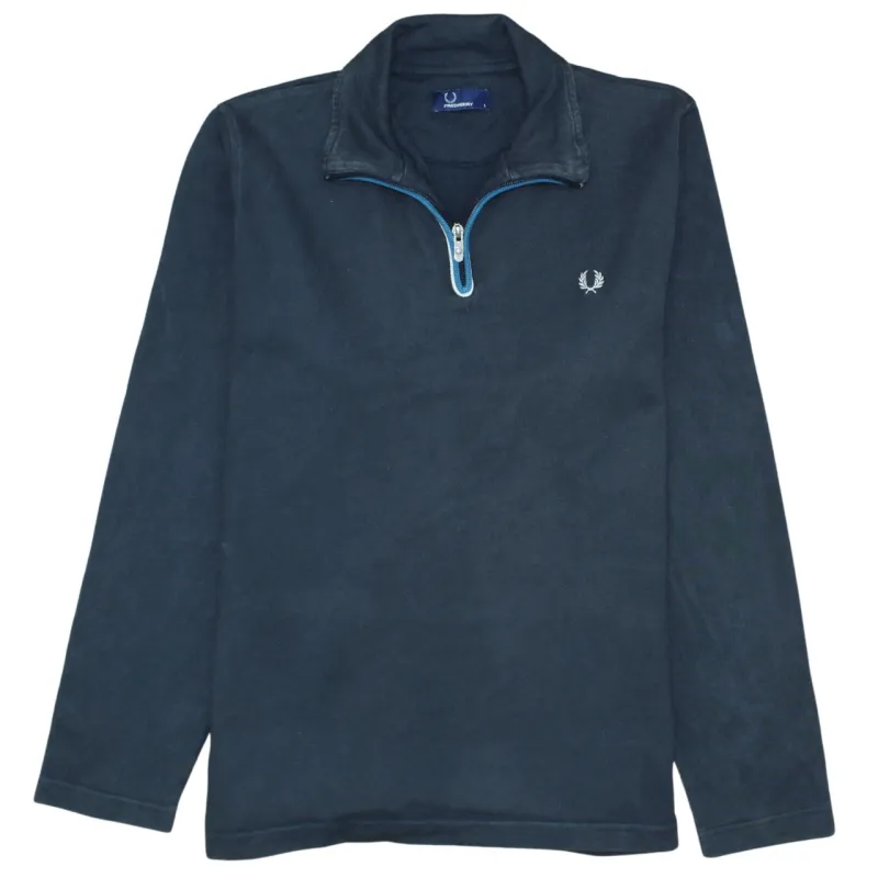 Fred Perry Navy Blue Quarter Zip Sweatshirt Women’s Large Embroidered Laurel Logo Pullover Top made by Fred Perry