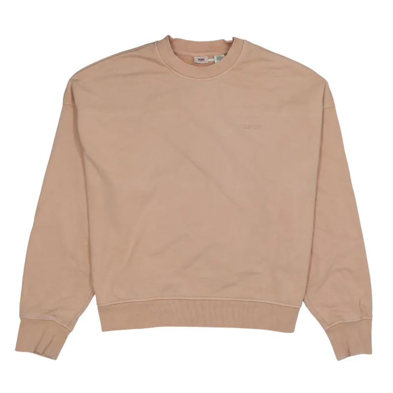 Levi's Light Peach Sweatshirt Women's Large Embroidered Chest Logo Ribbed Crewneck Pullover sold by Vintage Club