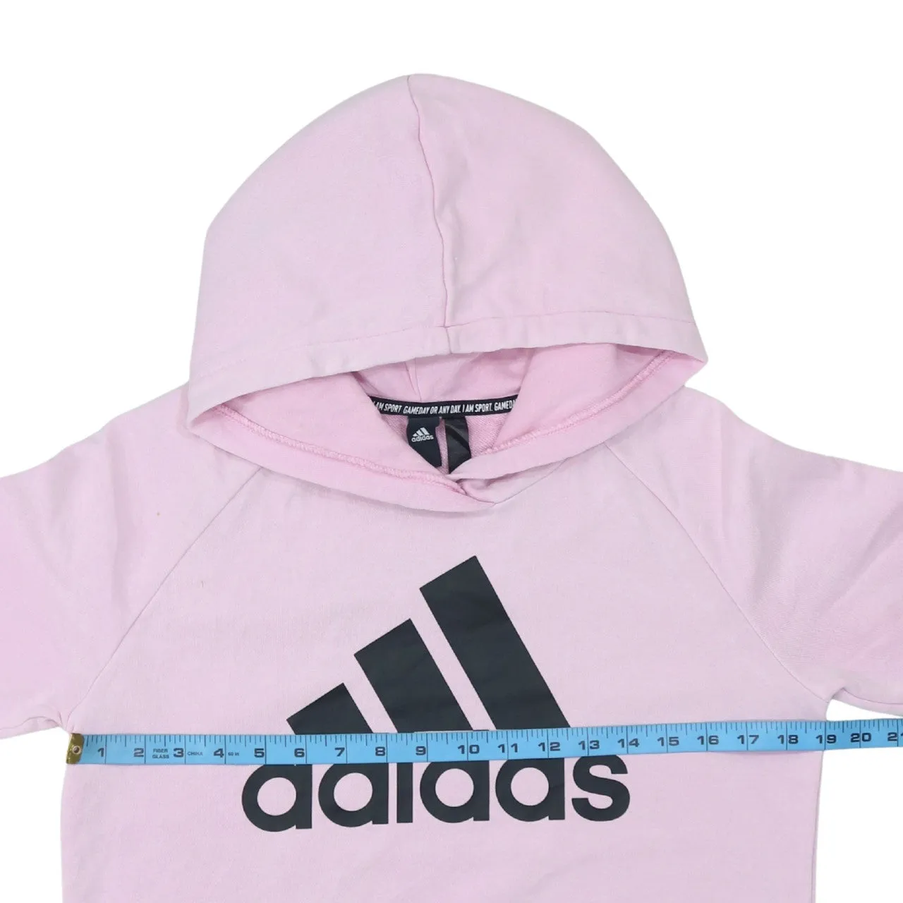 Adidas Light Pink Hoodie Women’s Medium Printed Logo Long Sleeve Pullover Top Sweatshirt sold by Vintage Club product image thumbnail 5