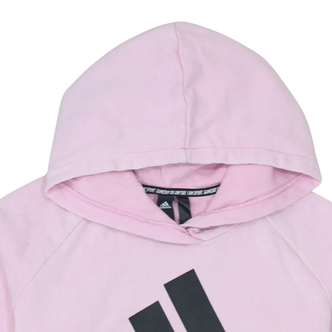 Adidas Light Pink Hoodie Women’s Medium Printed Logo Long Sleeve Pullover Top Sweatshirt sold by Vintage Club product image thumbnail 3