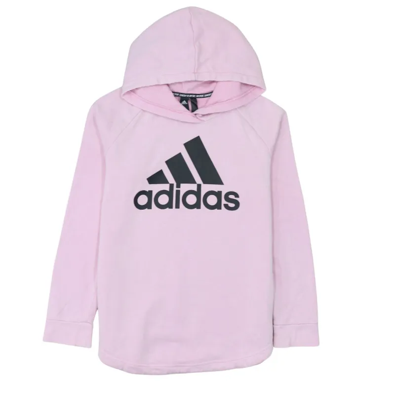 Adidas Light Pink Hoodie Women’s Medium Printed Logo Long Sleeve Pullover Top Sweatshirt made by Adidas