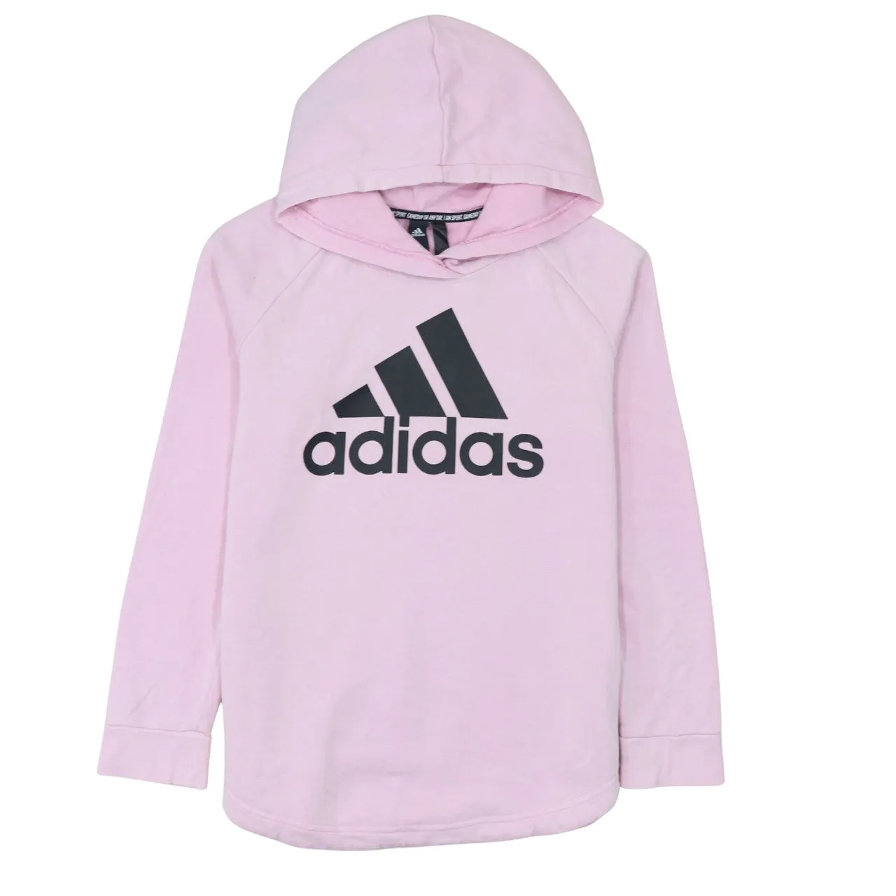 Adidas Light Pink Hoodie Women’s Medium Printed Logo Long Sleeve Pullover Top Sweatshirt sold by Vintage Club