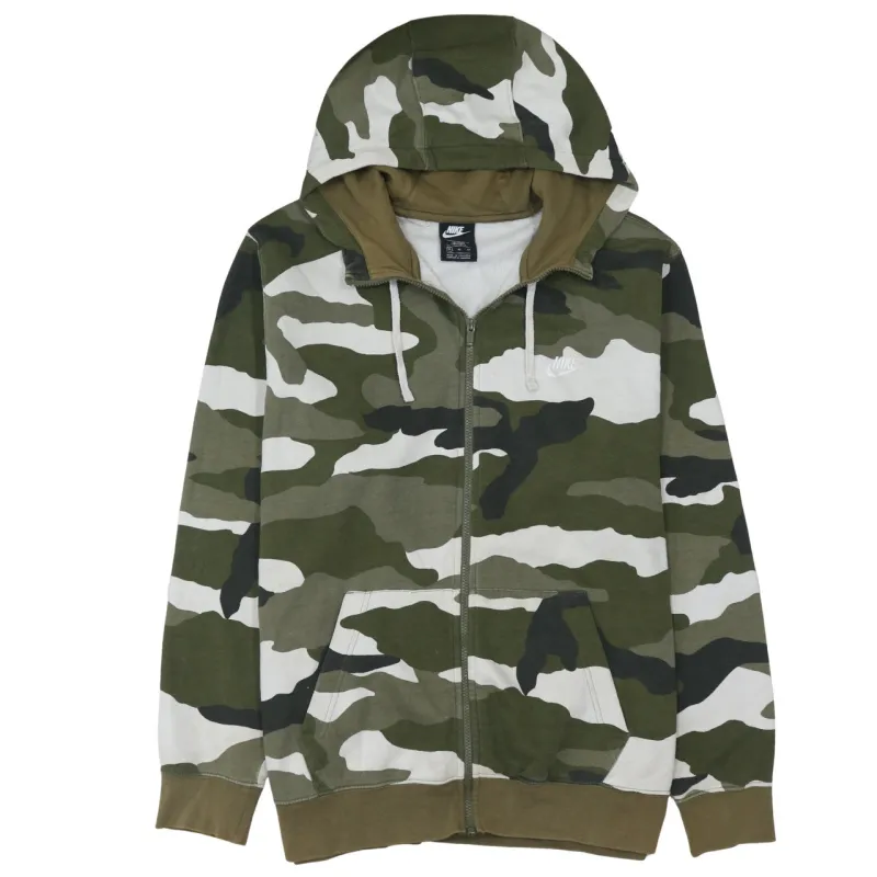 Nike Green Camo Full Zip Hoodie Men's XLarge Embroidered Chest Logo Split Pocket Sweatshirt made by Nike