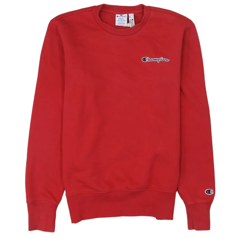 Champion Red Sweatshirt Men's Small Embroidered Chest Logo Cuff Logo Crewneck Pullover sold by Vintage Club