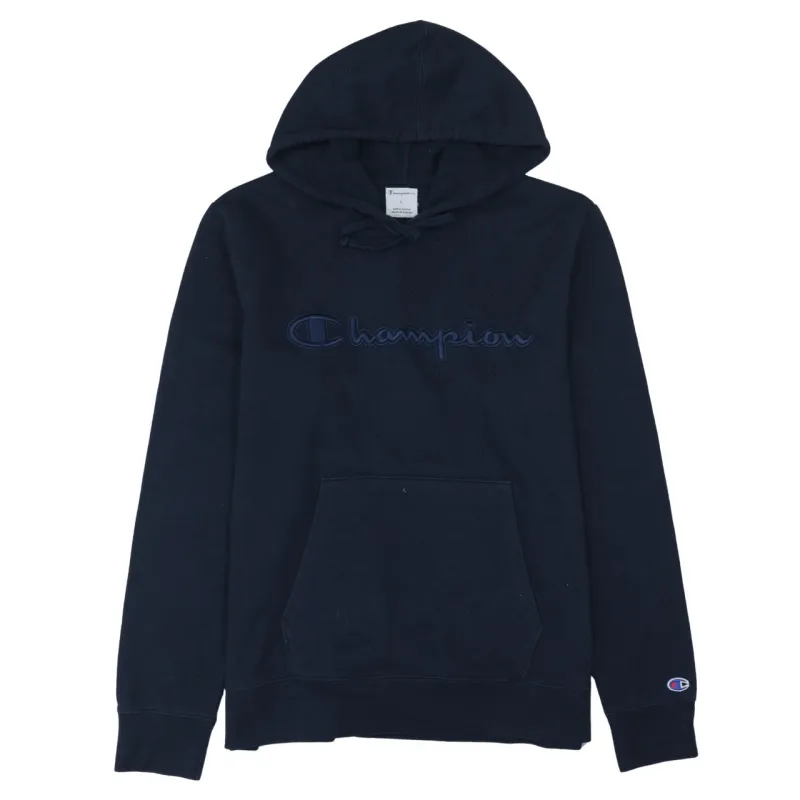 Champion Navy Blue Hoodie Men's Large Embroidered Script Logo Front Pouch Pullover Sweatshirt sold by Vintage Club