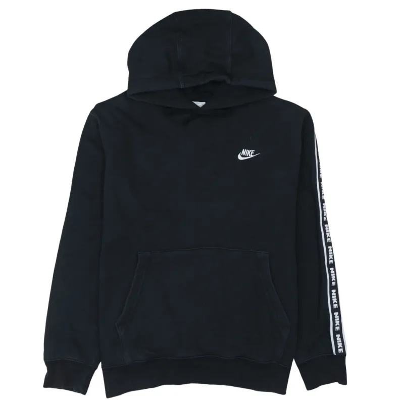 Nike Black Hoodie Men’s Large Embroidered Swoosh Logo Tape Sleeve Pullover Sweatshirt sold by Vintage Club