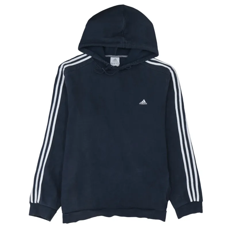 Adidas Navy Blue Hoodie Men's XXLarge Embroidered Logo Three Stripe Sleeves Pullover Sweatshirt sold by Vintage Club