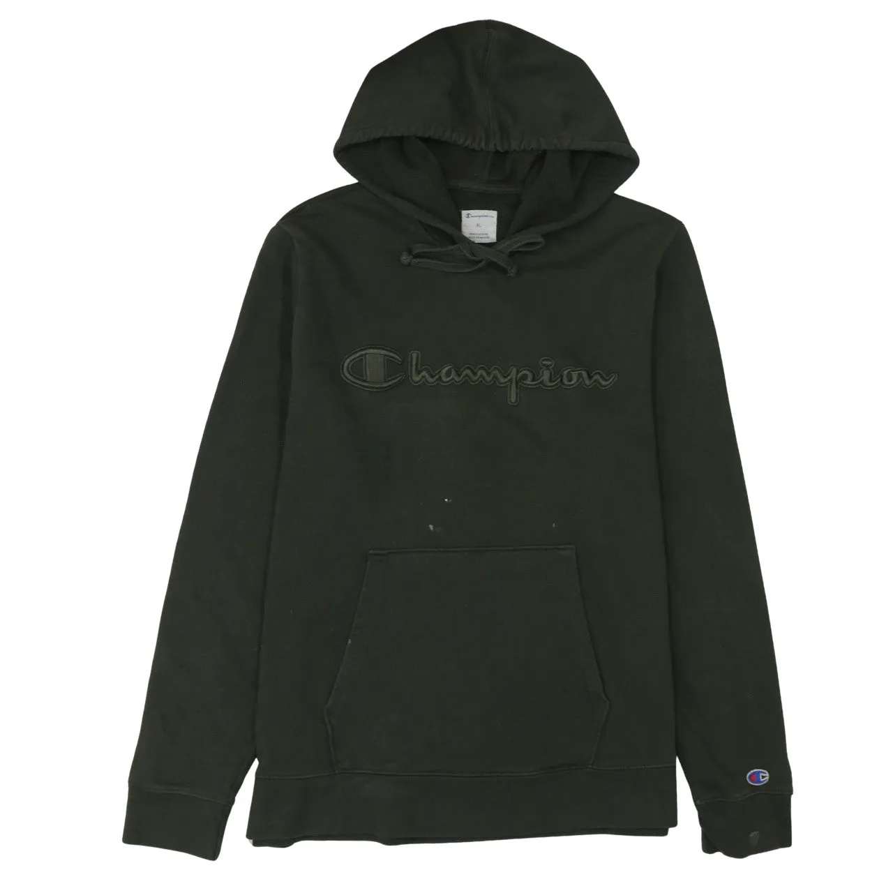 Champion Dark Green Hoodie Men's XLarge Embroidered Script Logo Front Pocket Pullover Sweatshirt sold by Vintage Club