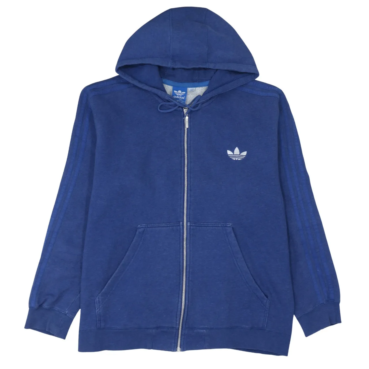 Adidas Blue Full Zip Hoodie Men's XXLarge Trefoil Logo Three Stripe Sleeves Sweatshirt sold by Vintage Club