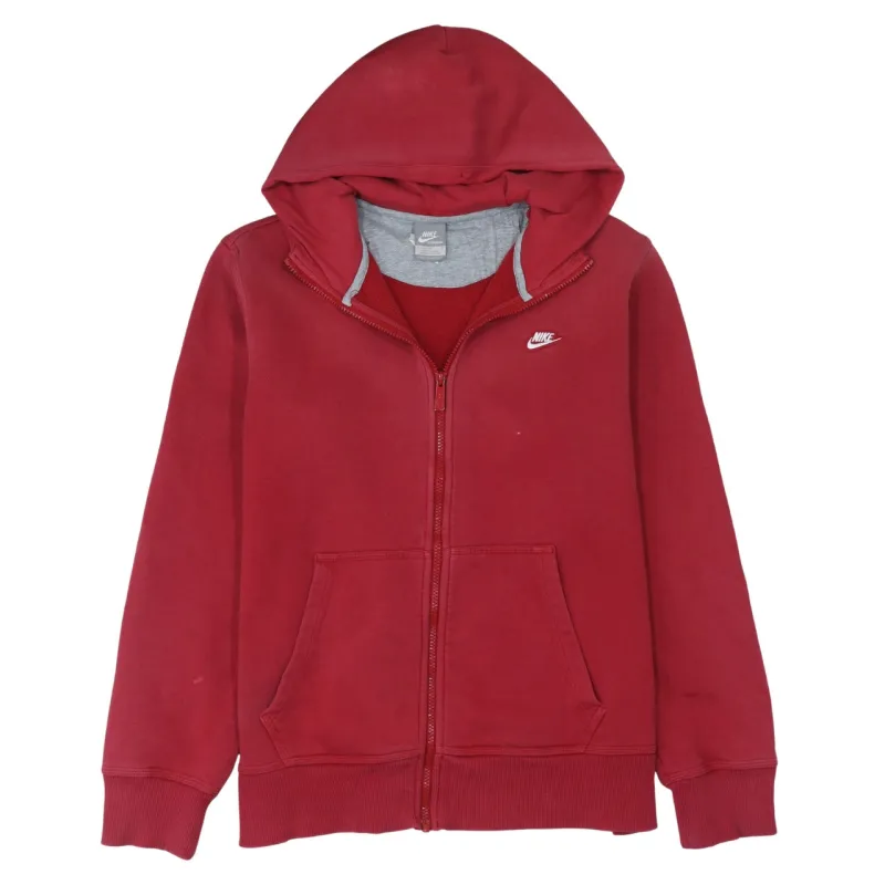 Nike Burgundy Red Full Zip Hoodie Men's Large Embroidered Swoosh Split Pocket Sweatshirt sold by Vintage Club