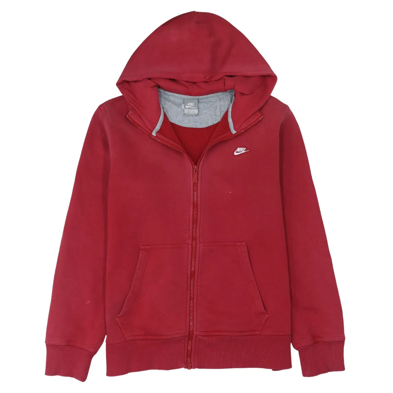 Nike Burgundy Red Full Zip Hoodie Men's Large Embroidered Swoosh Split Pocket Sweatshirt sold by Vintage Club