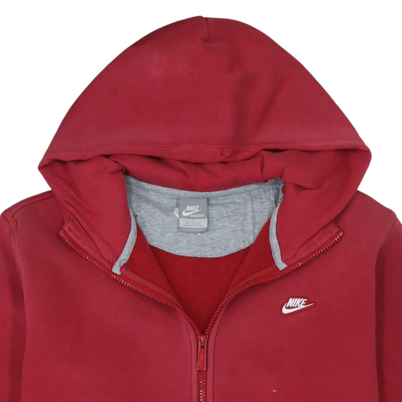 Nike Burgundy Red Full Zip Hoodie Men's Large Embroidered Swoosh Split Pocket Sweatshirt sold by Vintage Club product image thumbnail 3