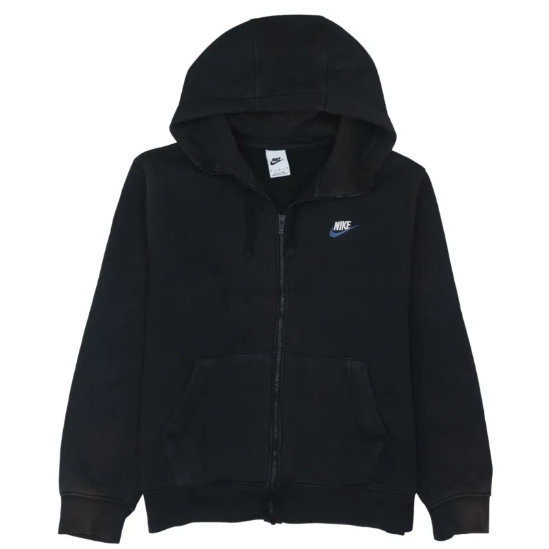 Nike Black Full Zip Hoodie Men's Medium Embroidered Swoosh Logo Split Pocket Sweatshirt sold by Vintage Club