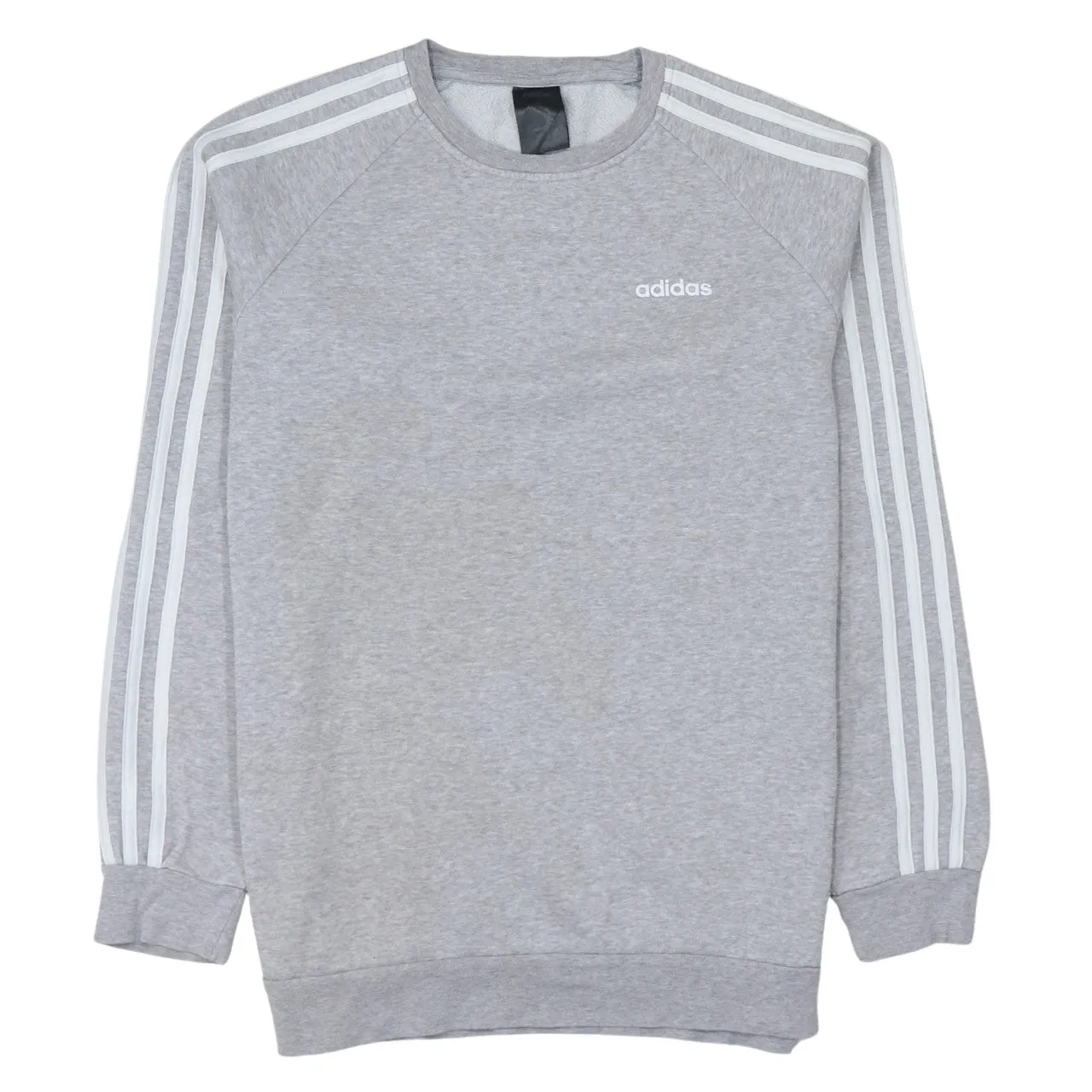 Adidas Grey Sweatshirt Women’s XSmall Three Stripe Sleeves Printed Logo Crewneck Pullover sold by Vintage Club