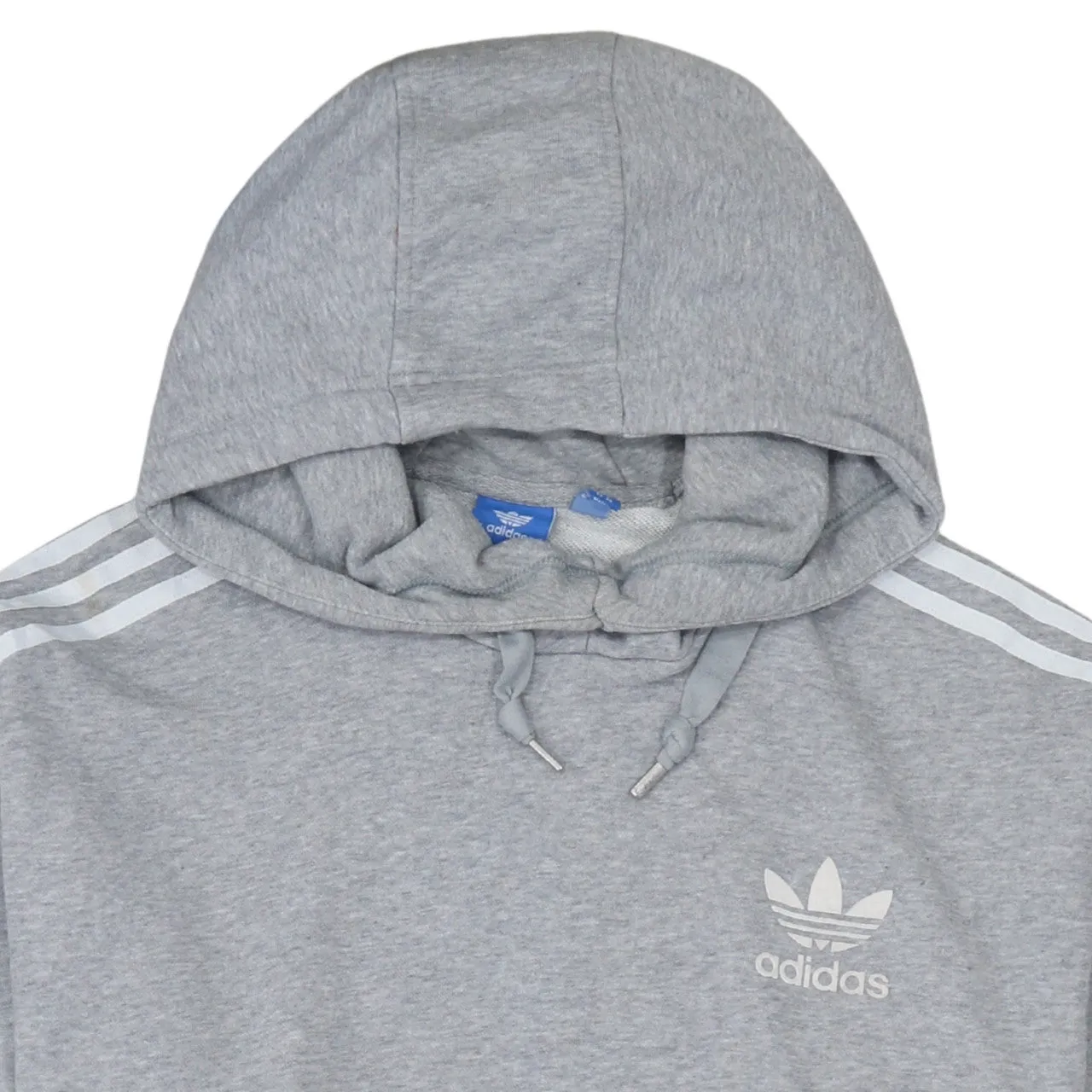 Adidas Grey Hoodie Women’s Medium Trefoil Printed Logo Three Stripe Sleeves Pullover Sweatshirt sold by Vintage Club product image thumbnail 3