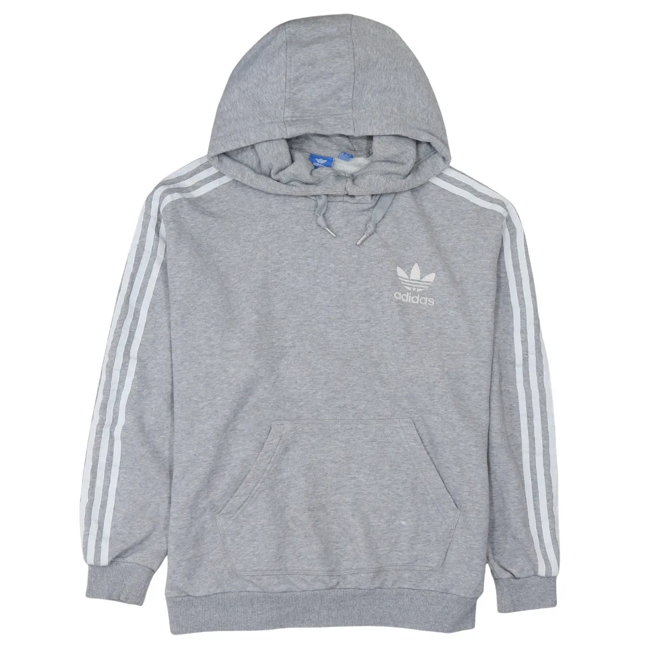 Adidas Grey Hoodie Women’s Medium Trefoil Printed Logo Three Stripe Sleeves Pullover Sweatshirt sold by Vintage Club