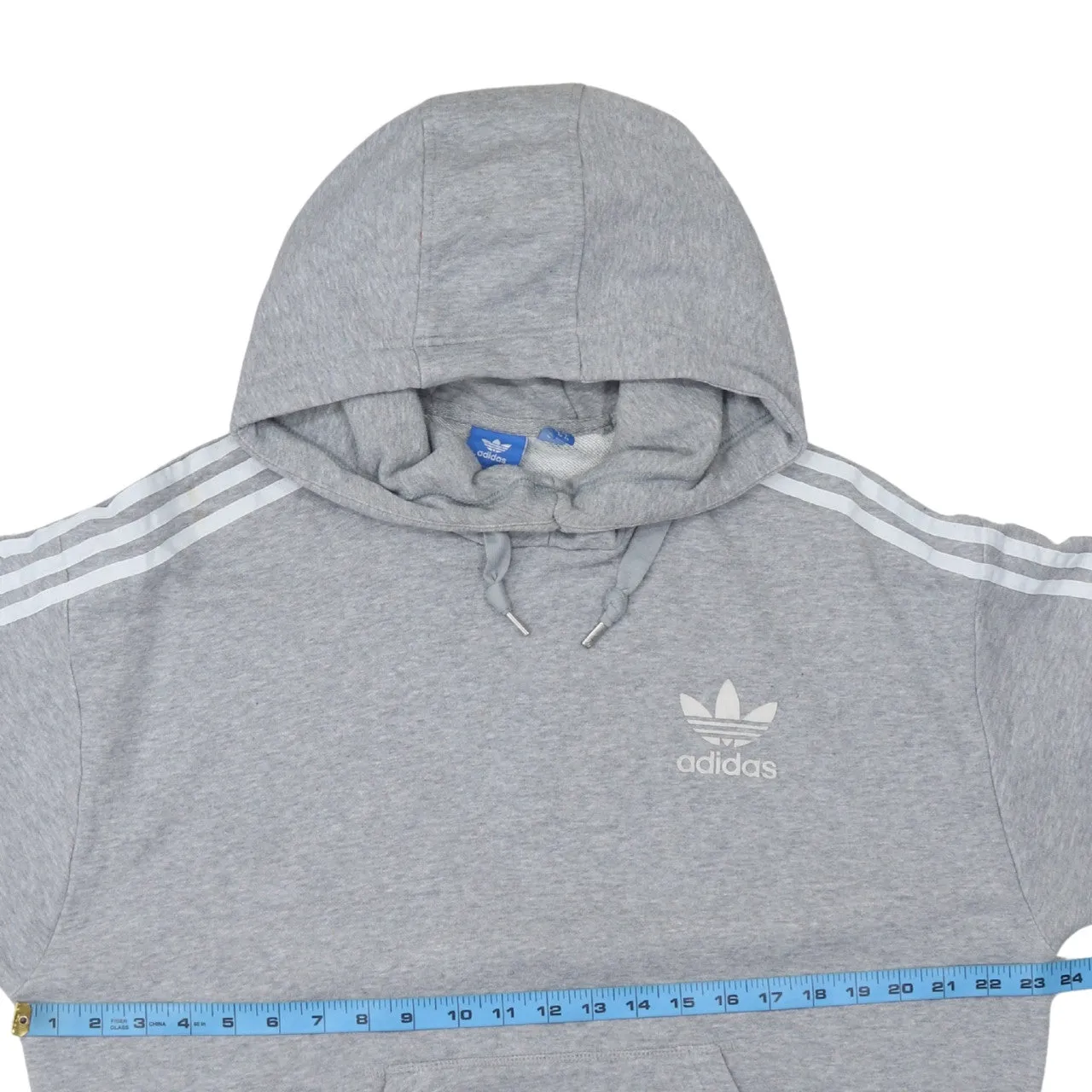 Adidas Grey Hoodie Women’s Medium Trefoil Printed Logo Three Stripe Sleeves Pullover Sweatshirt sold by Vintage Club product image thumbnail 5