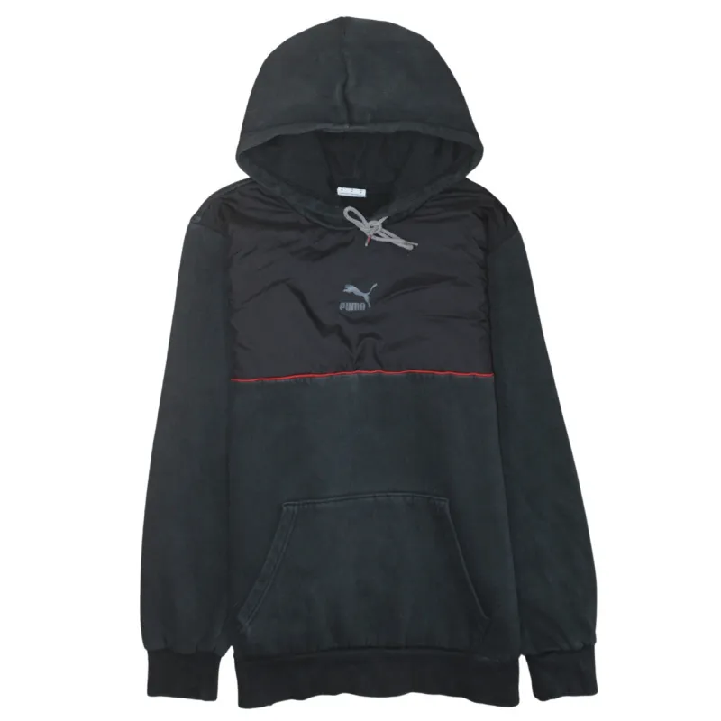 Puma Black Hoodie Men's Medium Embroidered Chest Logo Nylon Panel Pullover Sweatshirt sold by Vintage Club