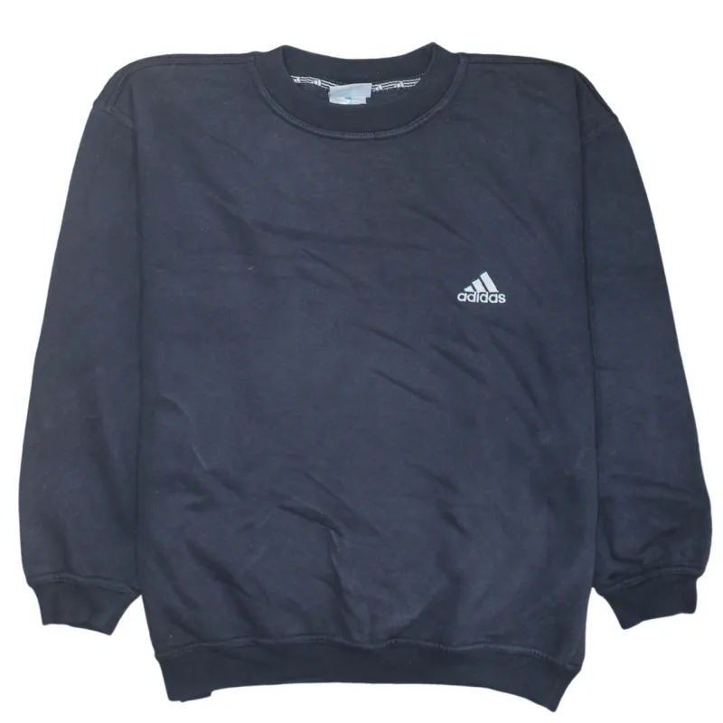 Adidas Black Sweatshirt Men's Small Embroidered Chest Logo Fleece Lined Crewneck Pullover sold by Vintage Club