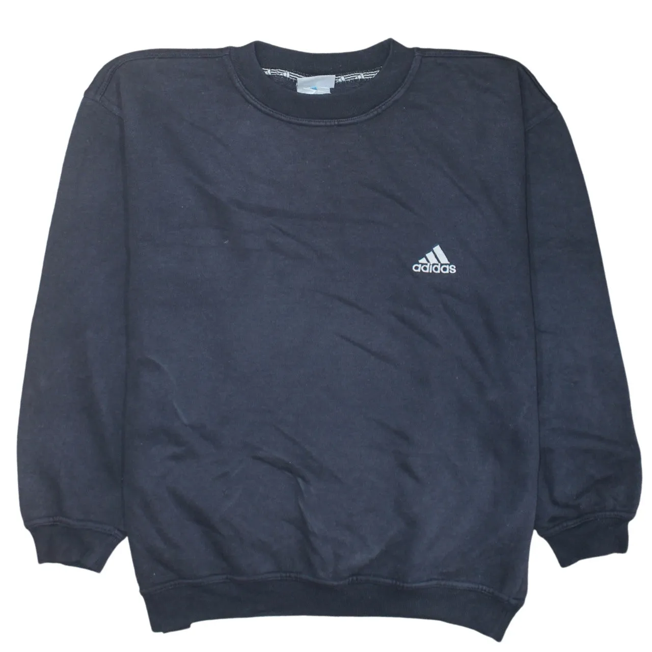 Adidas Black Sweatshirt Men's Small Embroidered Chest Logo Fleece Lined Crewneck Pullover sold by Vintage Club