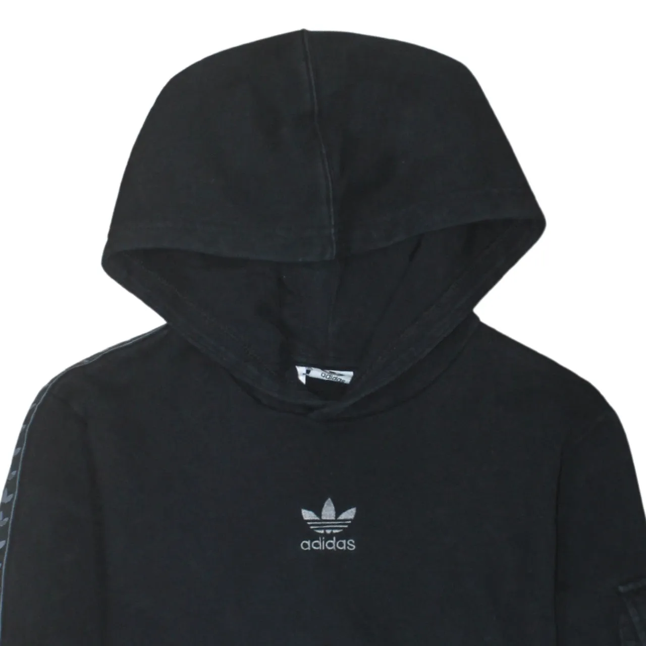 Adidas Black Hoodie Women’s Large Trefoil Tape Sleeves Embroidered Logo Pullover Sweatshirt sold by Vintage Club product image thumbnail 3