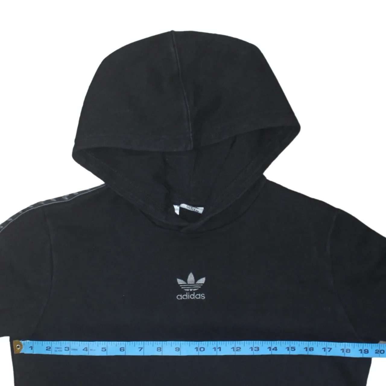 Adidas Black Hoodie Women’s Large Trefoil Tape Sleeves Embroidered Logo Pullover Sweatshirt sold by Vintage Club product image thumbnail 5