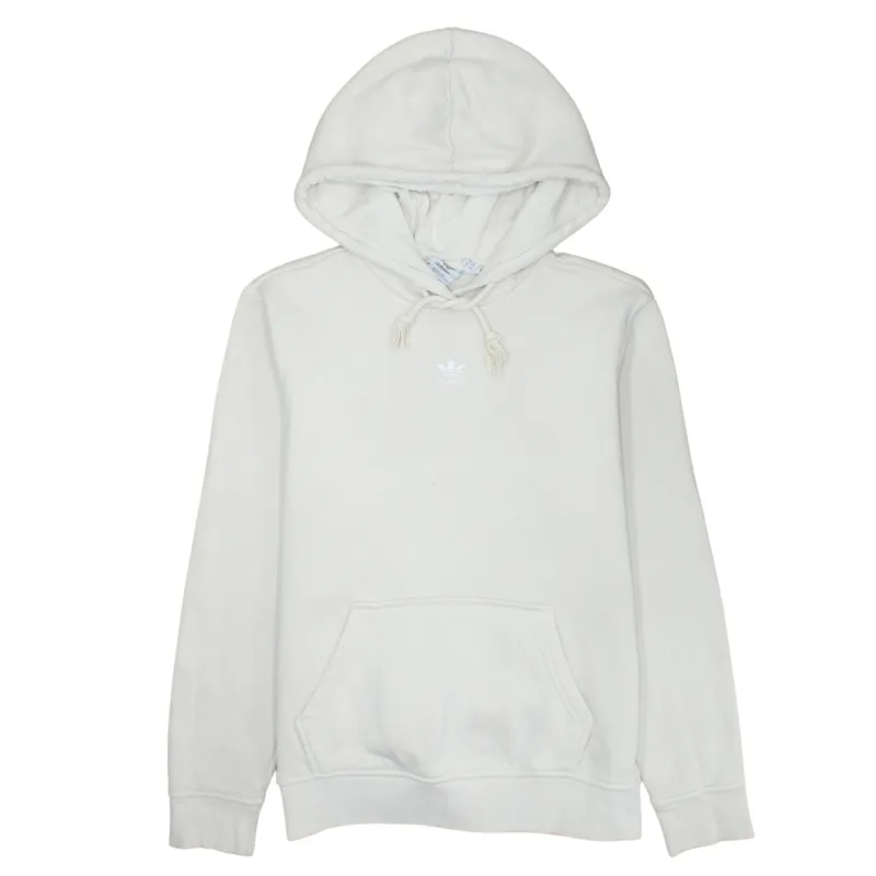 Adidas Cream Hoodie Women’s Large Embroidered Trefoil Logo Front Pocket Pullover Sweatshirt sold by Vintage Club