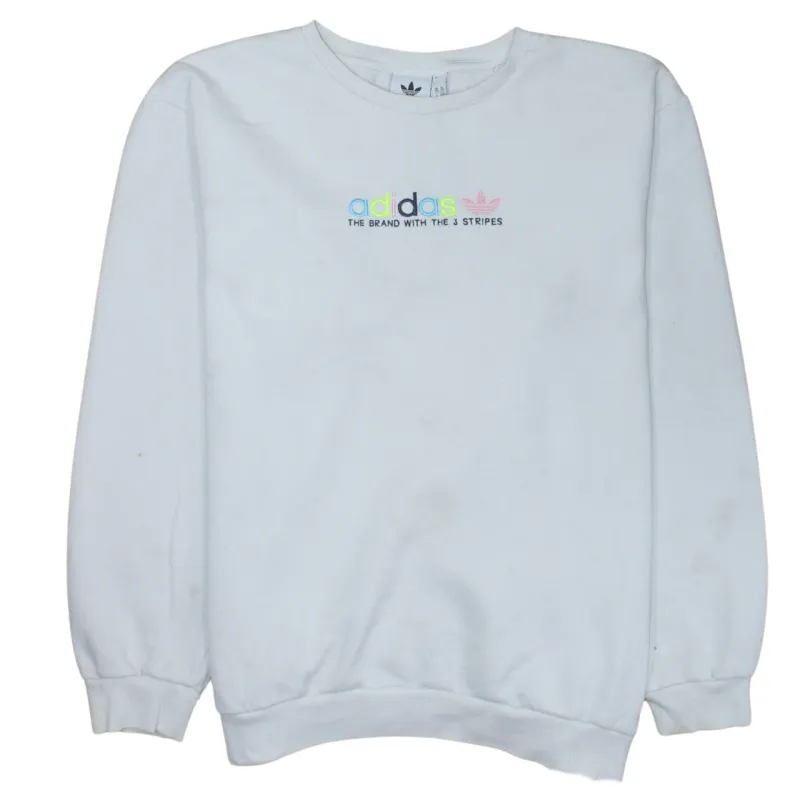 Adidas White Sweatshirt Men’s XXLarge Multicolour Printed Logo Crewneck Pullover Top sold by Vintage Club