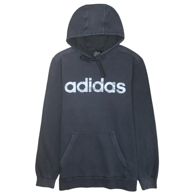 Adidas Black Hoodie Men's Medium Printed Logo Front Pouch Pocket Pullover Sweatshirt sold by Vintage Club