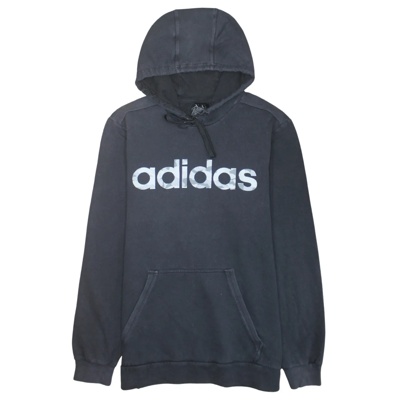 Adidas Black Hoodie Men's Medium Printed Logo Front Pouch Pocket Pullover Sweatshirt sold by Vintage Club