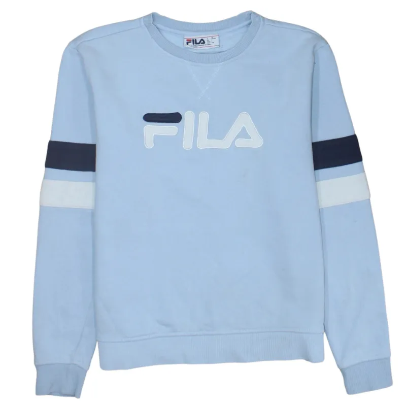 Fila Light Blue Sweatshirt Men's Large Embroidered Logo Stripe Sleeve Crewneck Pullover sold by Vintage Club