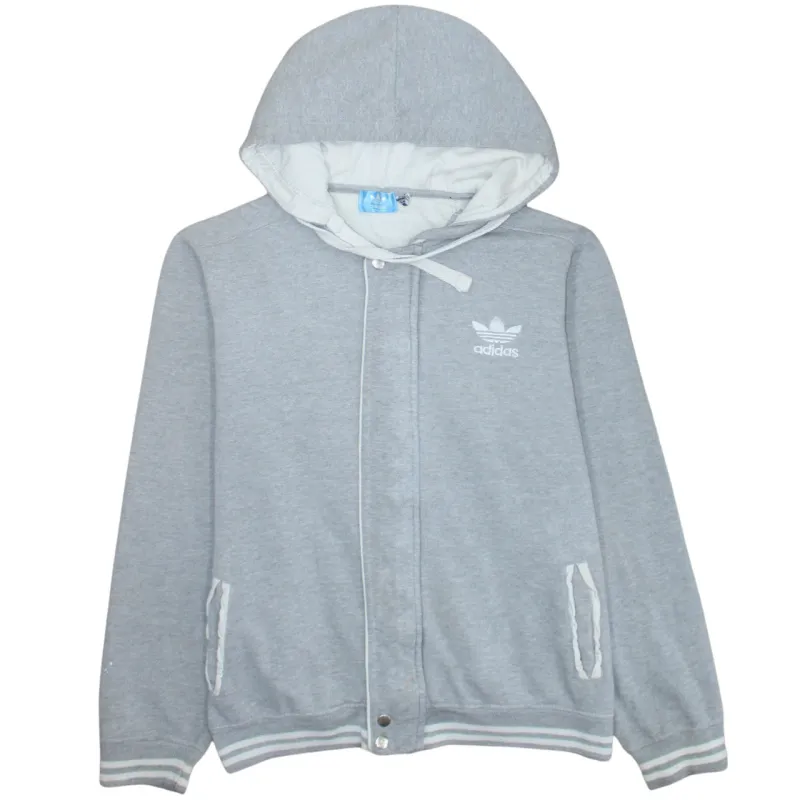 Adidas Grey Hoodie Men's XLarge Full Zip Trefoil Logo Striped Hem Casual Sweatshirt sold by Vintage Club