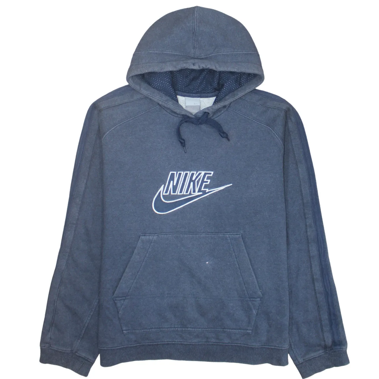 Nike Blue Hoodie Men’s Large Printed Logo Drawstring Hood Front Pocket Pullover Sweatshirt sold by Vintage Club