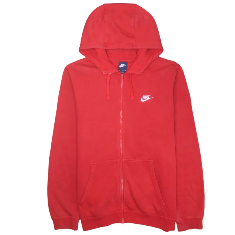 Nike Red Full Zip Hoodie Men's Medium Embroidered Swoosh Drawstring Hood Pocket Sweatshirt sold by Vintage Club