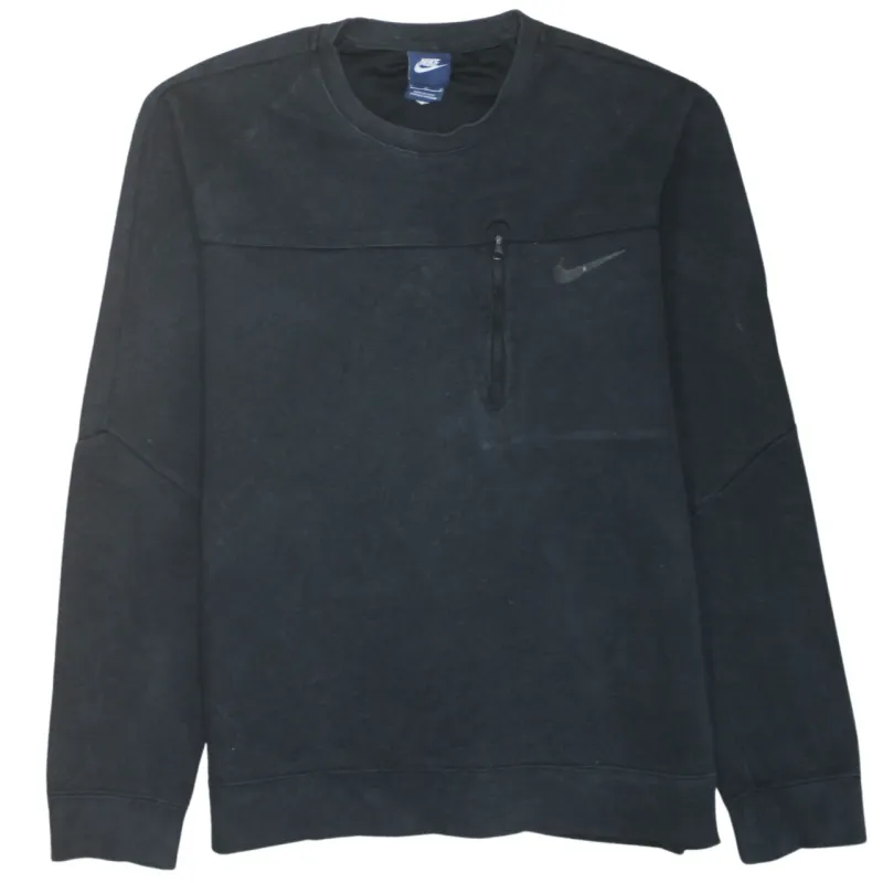 Nike Black Sweatshirt Men's Large Chest Zip Pocket Printed Swoosh Crewneck Pullover made by Nike
