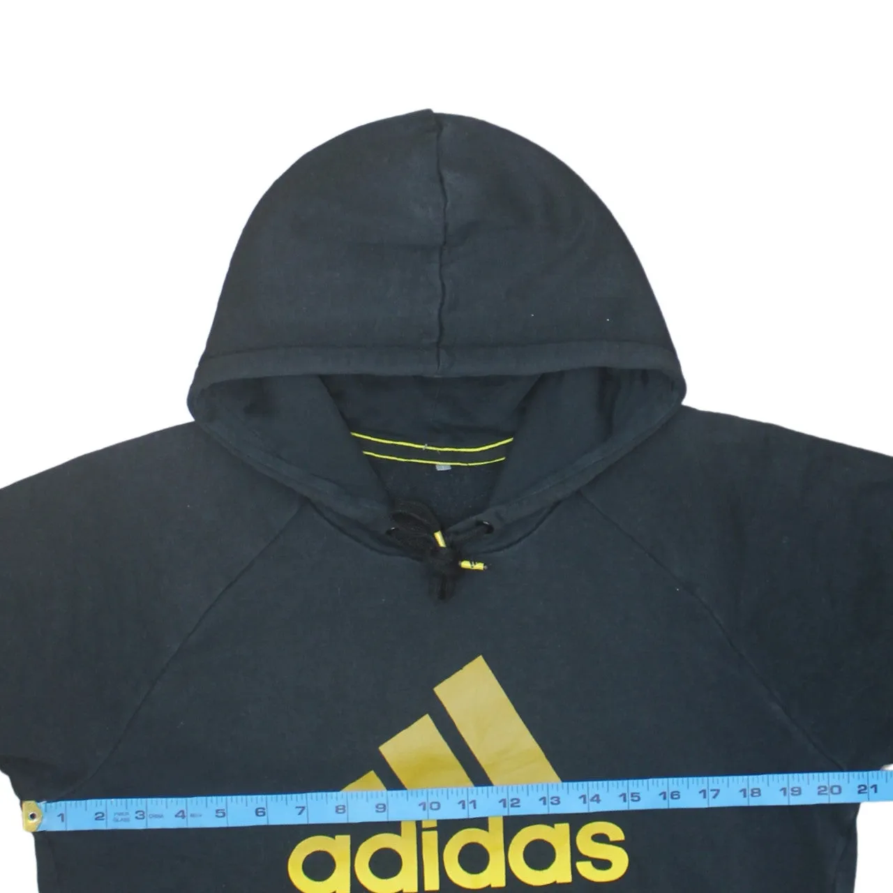 Adidas Black Hoodie Men's Small Printed Gold Logo Front Pocket Pullover Sweatshirt sold by Vintage Club product image thumbnail 5