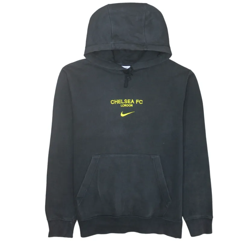 Nike Black Hoodie Men's Small Chelsea FC London Embroidered Yellow Logo Pullover Sweatshirt made by Nike