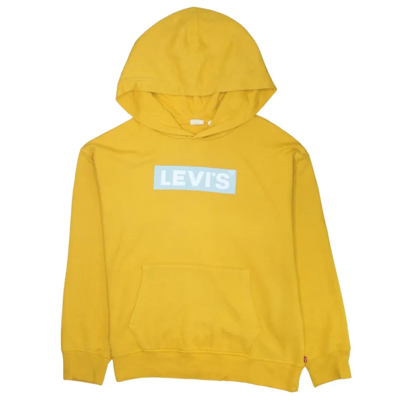 Levi's Mustard Yellow Hoodie Men's Large Printed Box Logo Front Pocket Pullover Sweatshirt sold by Vintage Club