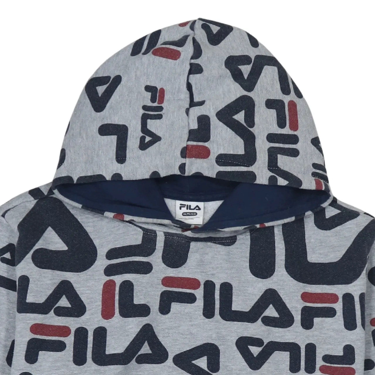Fila Grey Logo Print Hoodie Women’s XXLarge All Over Graphic Fleece Pullover Sweatshirt sold by Vintage Club product image thumbnail 3