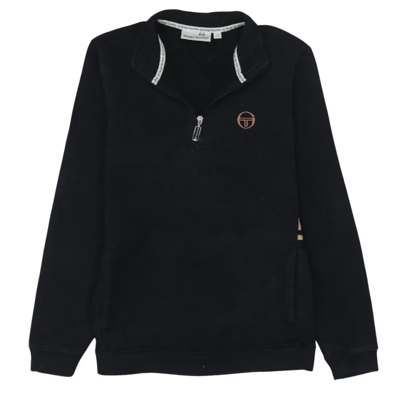 Sergio Tacchini Black Quarter Zip Sweatshirt Men’s XSmall Embroidered Logo Stripe Pullover Fleece Top made by Sergio Tacchini