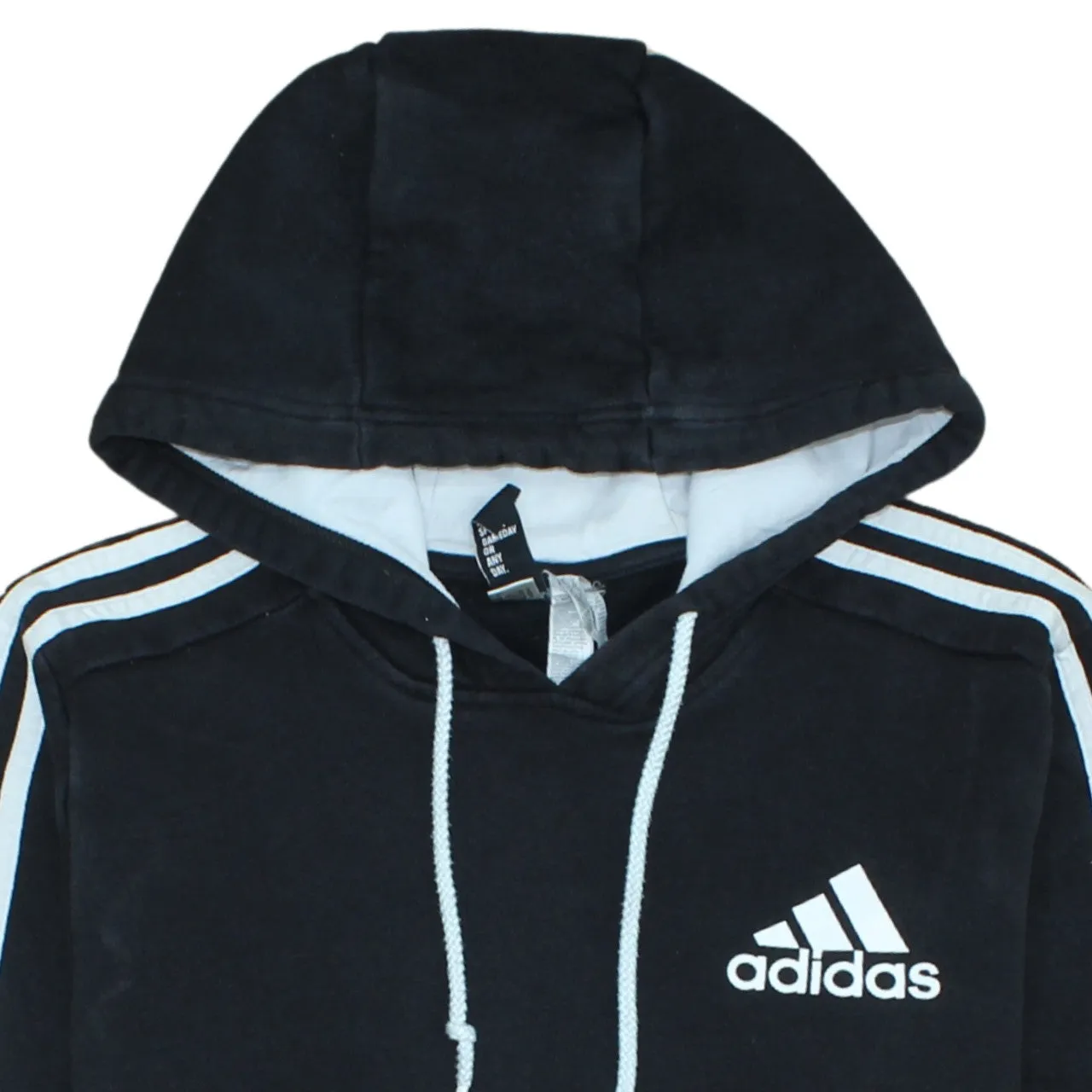 Adidas Black Hoodie Men's Small Embroidered Logo Three Stripe Sleeve Pullover Sweatshirt sold by Vintage Club product image thumbnail 3
