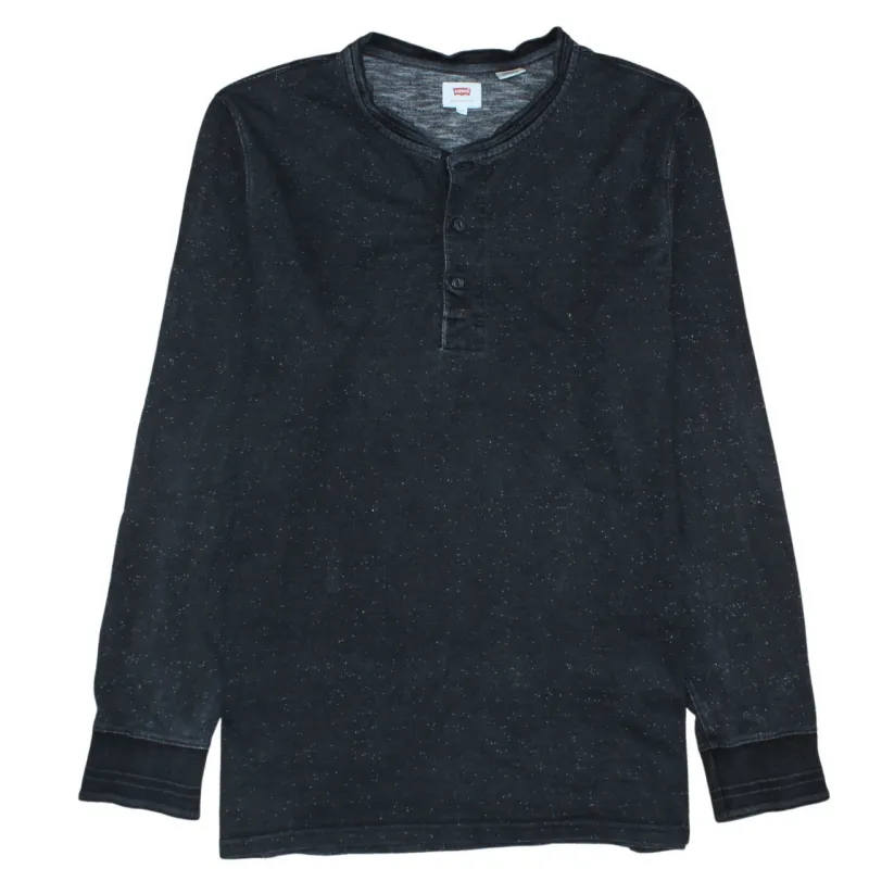 Levi's Black Speckled Henley Long Sleeve Top Women's Large Button Neck Casual Shirt made by Levi's