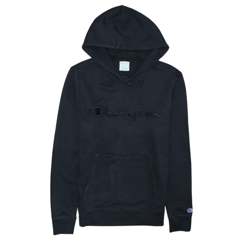 Champion Black Hoodie Men's Medium Embroidered Script Logo Front Pocket Pullover Sweatshirt sold by Vintage Club