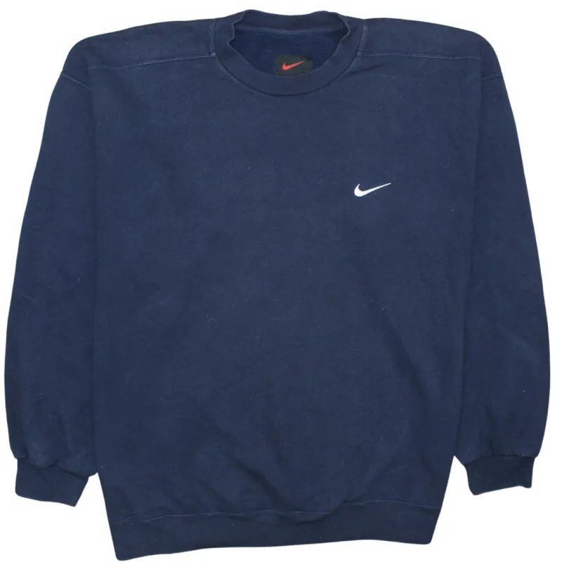 Nike Navy Blue Sweatshirt Men's XLarge Embroidered Swoosh Logo Crewneck Pullover Fleece Top made by Nike