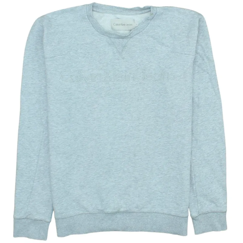 Calvin Klein Light Grey Sweatshirt Men's Medium Embossed Logo Crewneck Pullover Top made by Calvin Klein