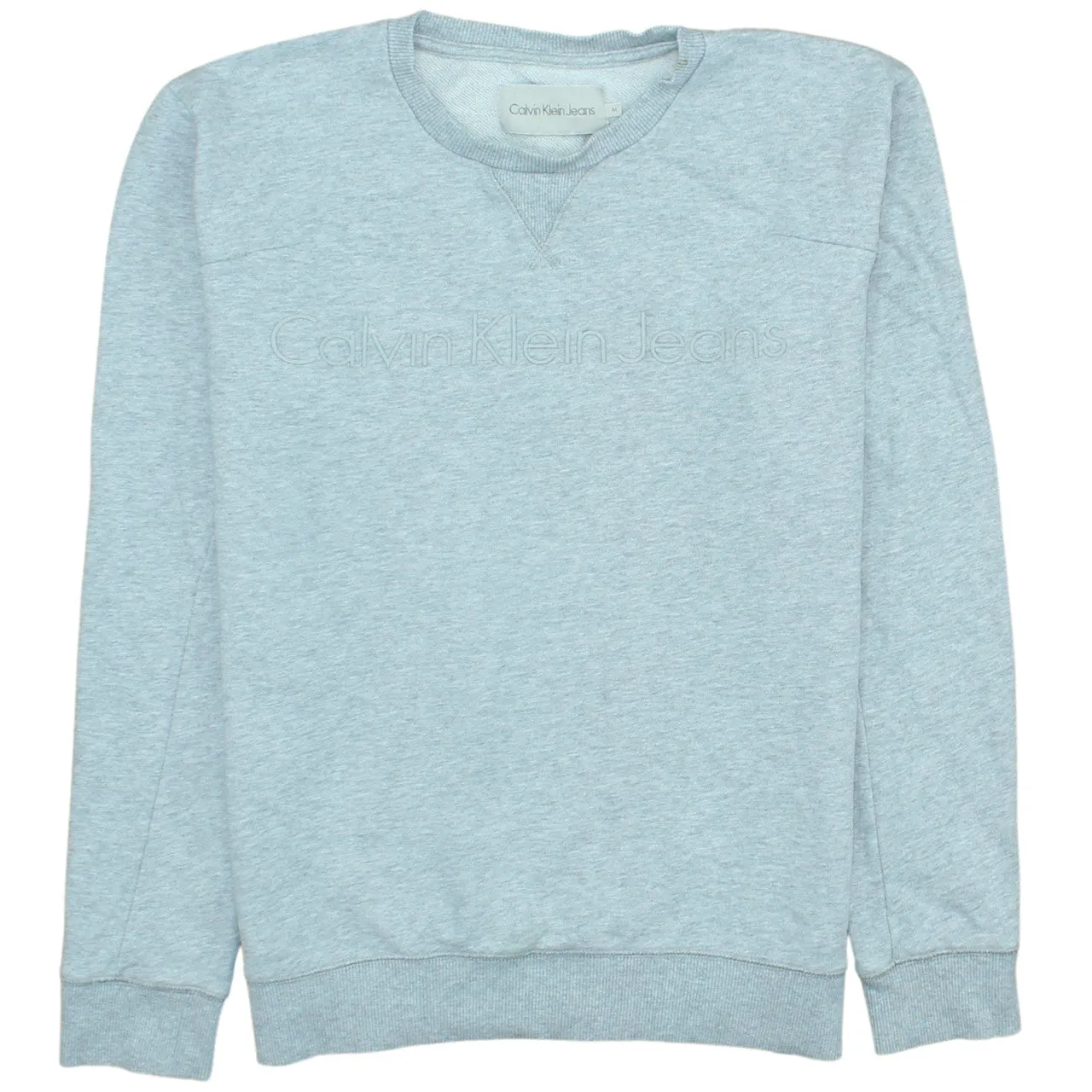 Calvin Klein Light Grey Sweatshirt Men's Medium Embossed Logo Crewneck Pullover Top sold by Vintage Club