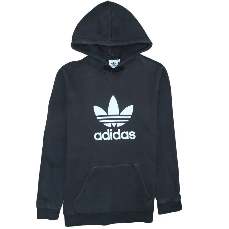 Adidas Black Hoodie Men's Medium Trefoil Printed Logo Front Pocket Pullover Sweatshirt sold by Vintage Club