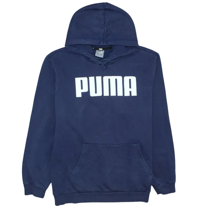 Puma Navy Blue Hoodie Men's XLarge Printed Logo Front Pouch Pocket Pullover Sweatshirt sold by Vintage Club
